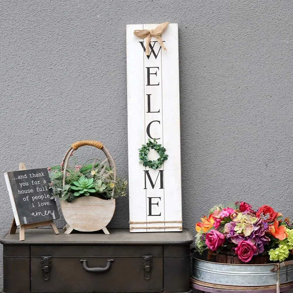 
Rustic Fixer Upper Farmhouse Wooden Welcome Sign for Front Porch 