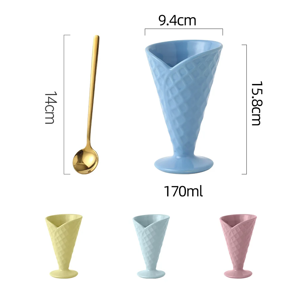Macaron Color Custom Sundae Cups Footed Dessert Taster Cup Conic Cone Holder Ice Cream Bowl with Spoon