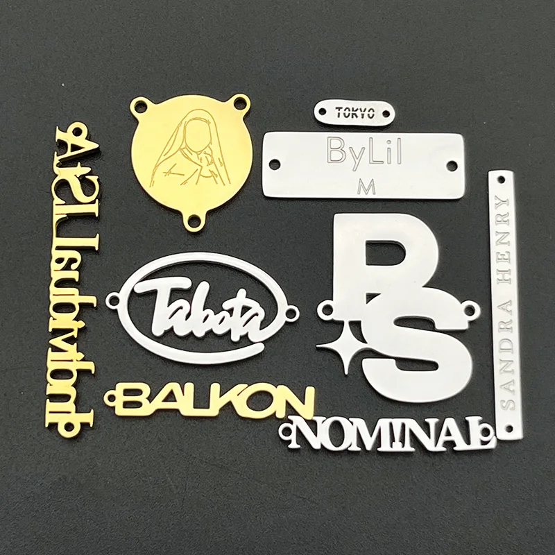 Environmental Stainless steel Custom Brand Metal Logo Tag Clothing Sewing Labels for Garment / Swimwear