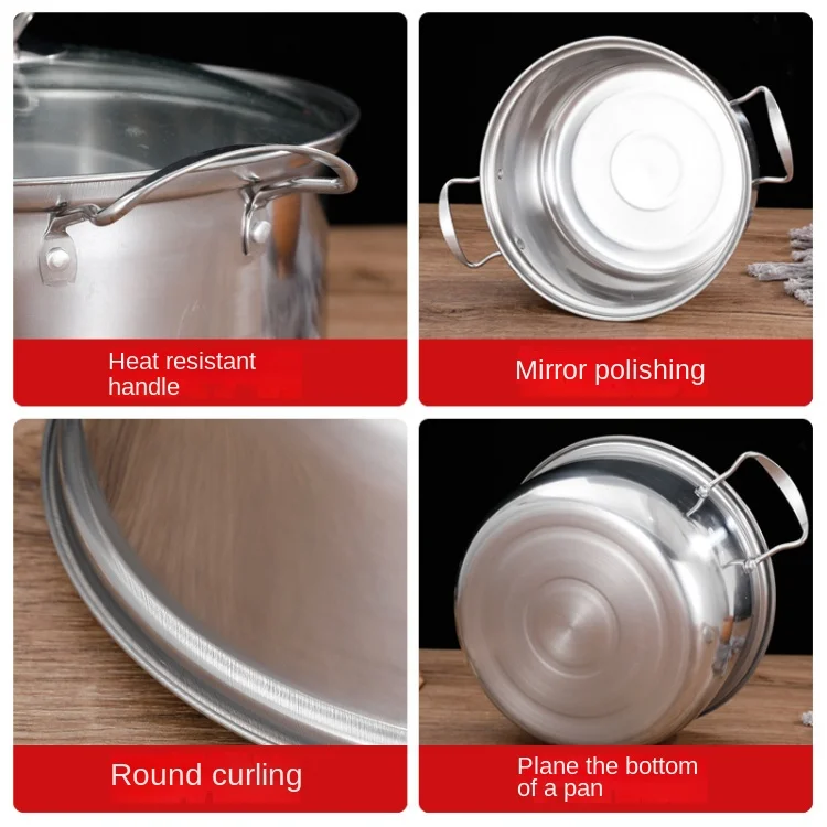 High Quality Kitchen Stainless Steel Cookware Stock Pot With Glass Lid Two Side Handle