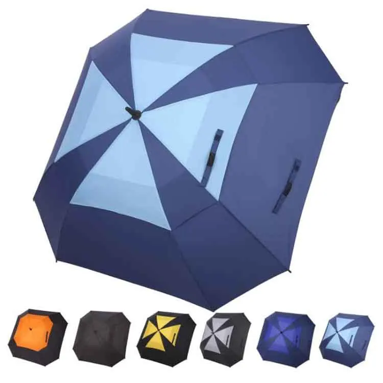 Wholesale Extra Large Vented Square Automatic Open Double Canopy Windproof Golf Umbrella
