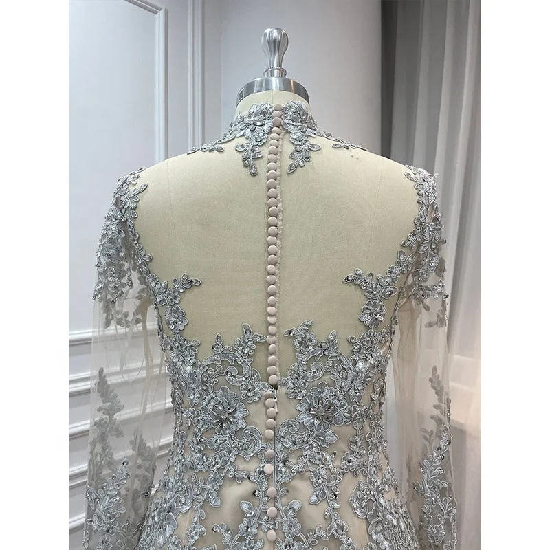 Noblebride Modest Heavily Beaded Wedding Dresses Custom White Sparkly Beaded Luxury Mermaid Long Sleeve Wedding Dress