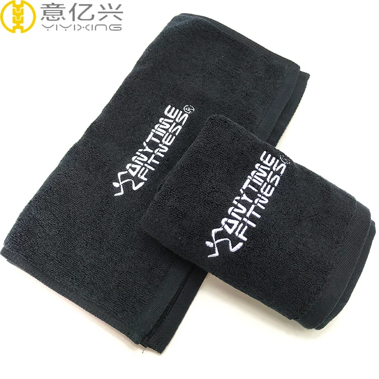 Thick Black 100% Cotton Gym Yoga Towel Custom Cotton Gym Towels