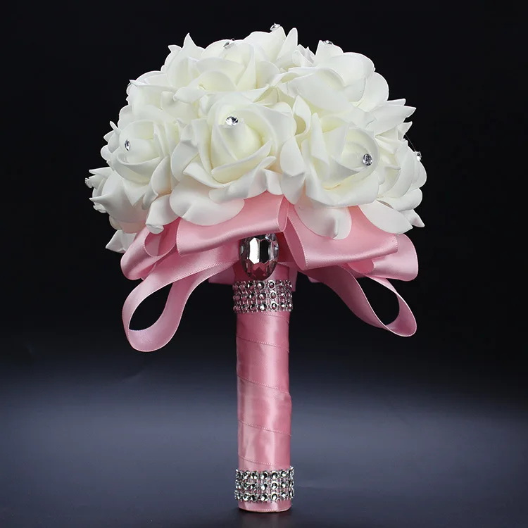 Hotsale Artificial Bouquet for Bride Bridesmaids with Diamond Soft Ribbons Rose Bridal Holding Flowers for Wedding