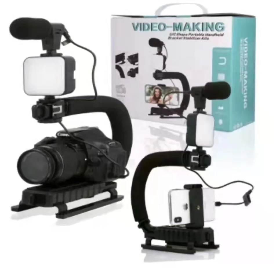 Tiktok Vlogger Photographic Equipment Smartphones Camera U Grip Stabilizer Mic Microphone LED Video Light Vlogging Kit