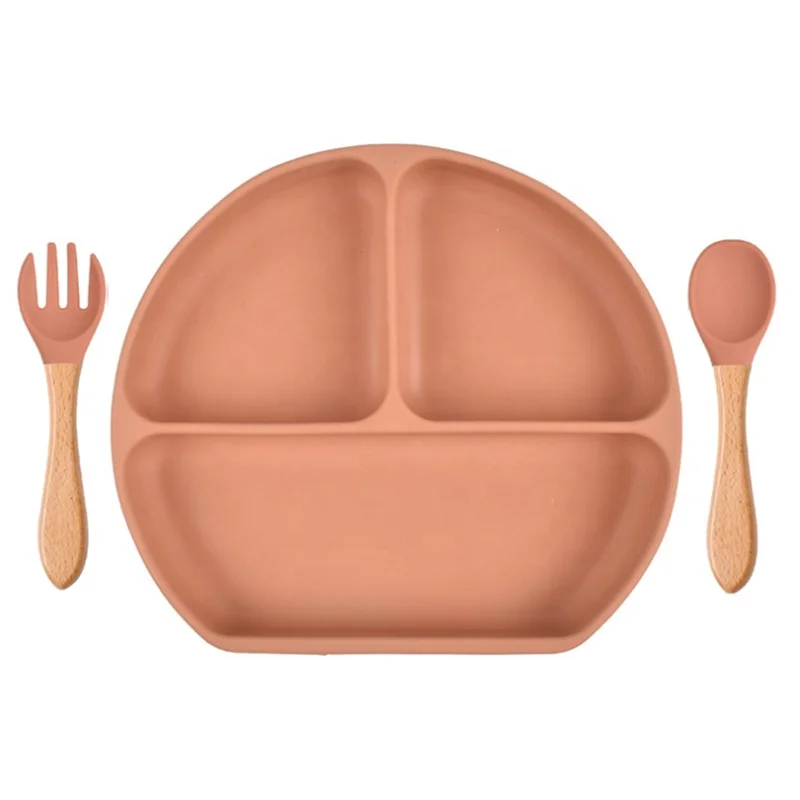  Amazon Baby Cutlery Supplier Silicone Suction Plate Set With Spoon And