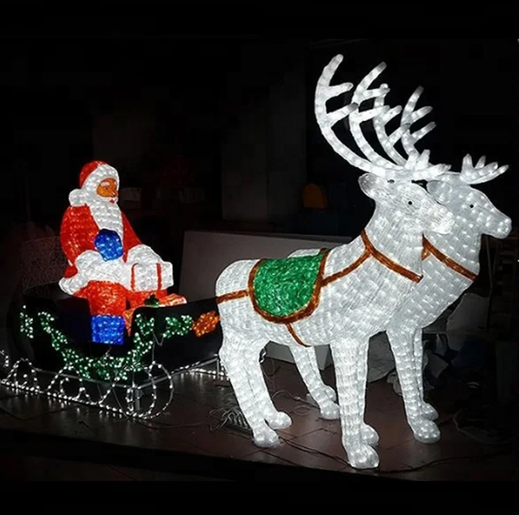 
Hot sale Christmas santa sleigh and deer motif light for christmas celebration 
