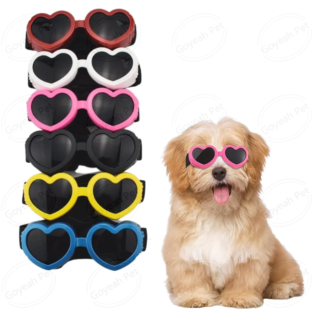 Heart Shaped Dog Sunglasses Waterproof Pet Eye Wear Adjustable Dog Goggles