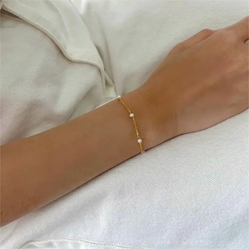 Minimalist 925 Sterling Silver 18k gold Plated Freshwater Pearl Bracelet for Women