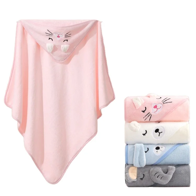 Kids Cartoon Animal Coral Fleece Absorbent Bathrobe Quick Dry Blanket Cloak Baby Hooded Bath Beach Towel With Hood