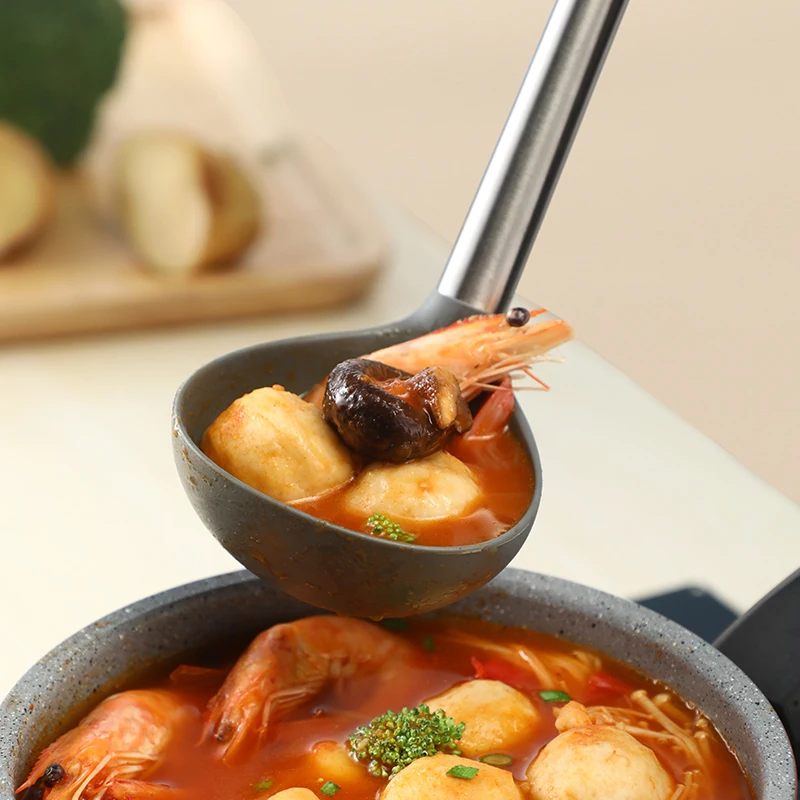 Soup Ladle 2024 Kitchen Gadgets Non-stick Silicone Stainless Steel Kitchenware Utensils Sets Chinese Cooking Tablespoon