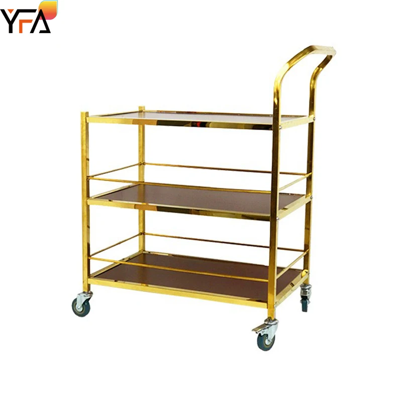 Luxury three-layer stainless steel solid wood multi-functional trolley, restaurant service food delivery cart