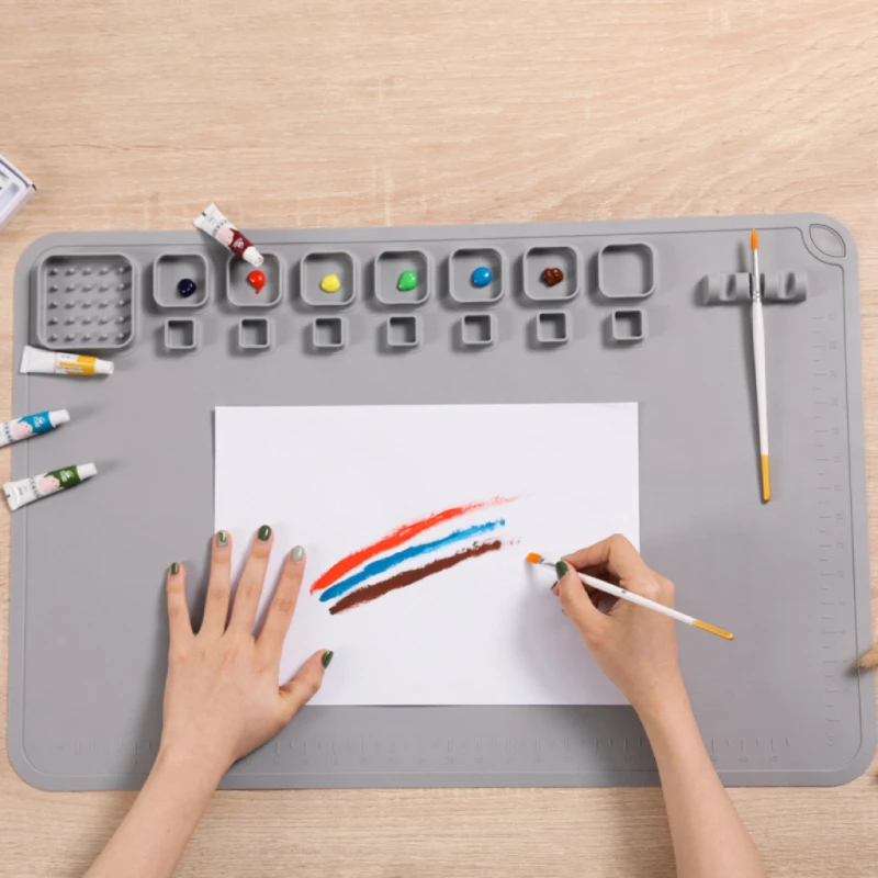 New Arrivals 2024 Silicone Art Mat Craft Paint Easy Clean Silicone Craft Mat With Cup Kid Silicone Painting Art Mat