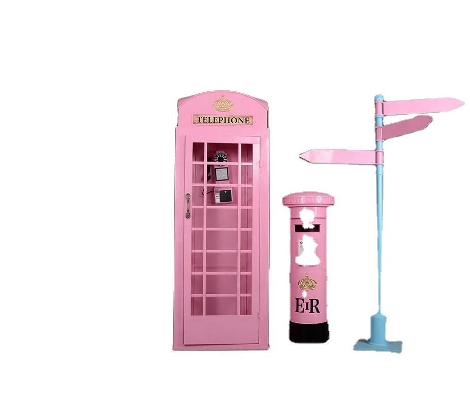 Factory Direct sale special offer double bench shopping mall selfie decoration pink blue suit telephone booth mailbox road sign