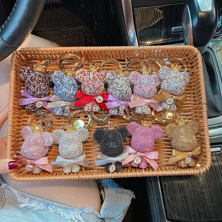 Cartoon Full Diamond Rhinestone Bear Doll Keychain Creative Bear Key Chain Bag Pendant Gifts Women Luxury Keychain