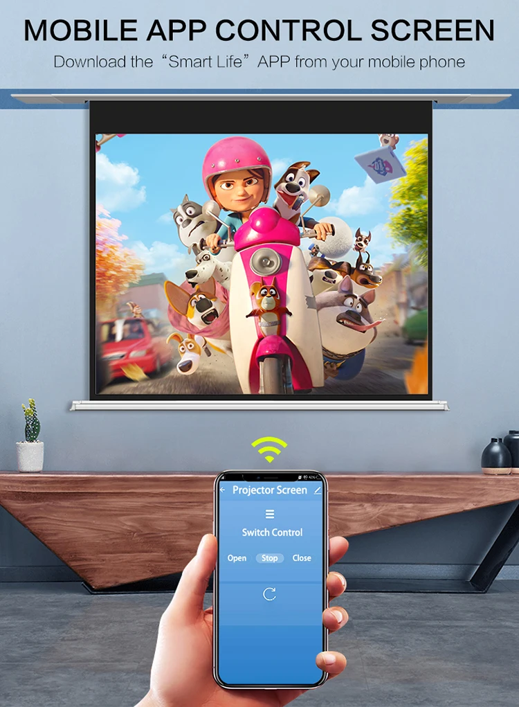 Top quality 3d electric projector screen 150 inch 200 300