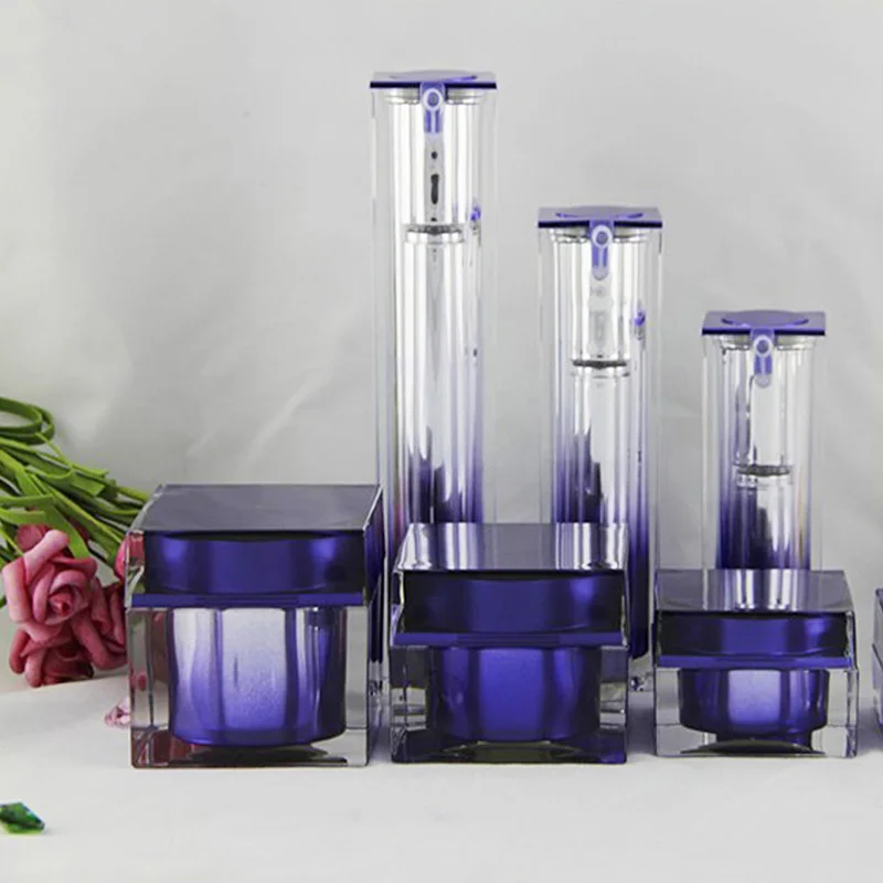 15ml 30ml 40ml 50ml Black Acrylic Square Cosmetic Lotion Pump Bottle and Cream Jar for Skin Care