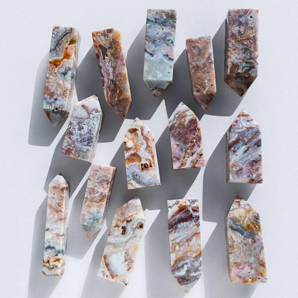 Wholesale High Quality Reiki Indonesian Agate Point Tower Wand Stone Obelisk Natural Healing Crystal