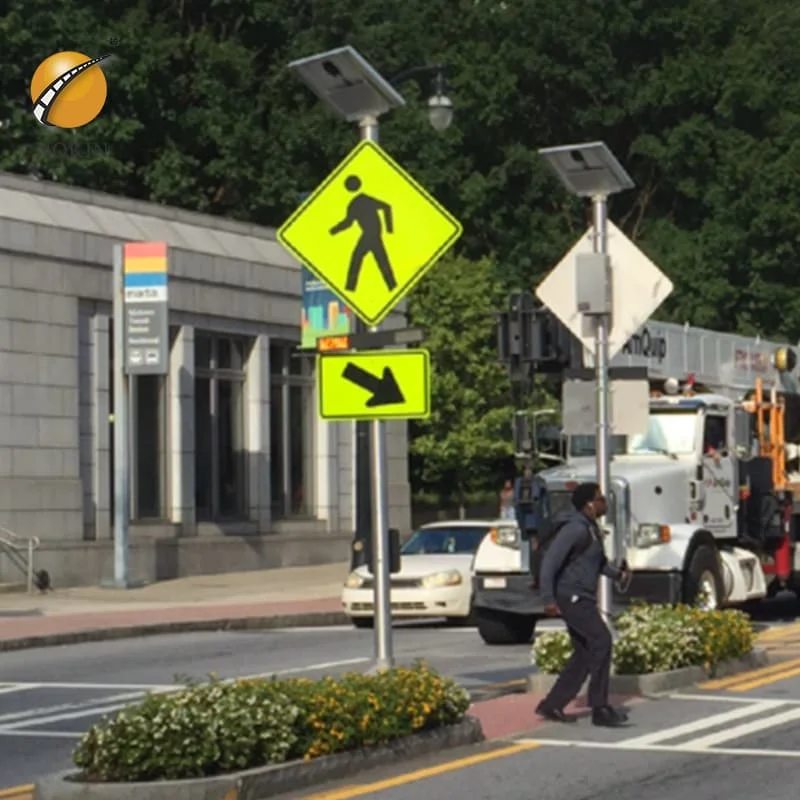 Yellow Pedestrian Crosswalk Signs Octagon Solar Flashing Light Traffic Stop Sign LED Solar Powered Traffic Road Safety Sign