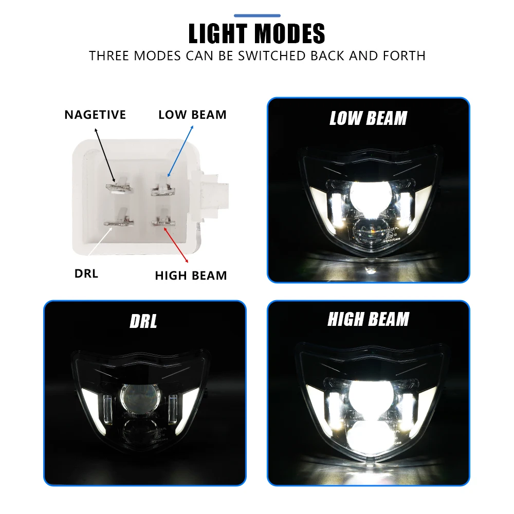 E-mark Motorcycle LED Headlights Headlamp High Low Beam DRL for Yamaha WR 250F/400F/426F/450F TTR110E XTZ 150 125 YZ 250F/X 65