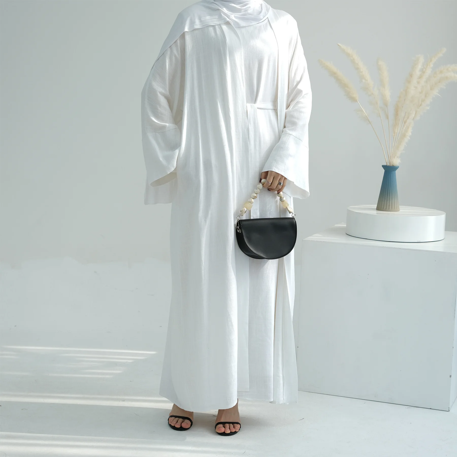 Abaya New Islamic Clothing Modest Premium Linen 2 Piece Abaya Set Abaya Women Muslim Dress Turkey Eid Collections