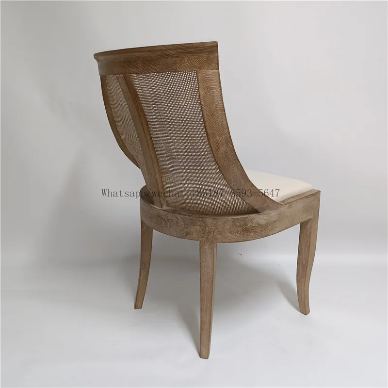 French provincial style oak wing back rattan dining chair