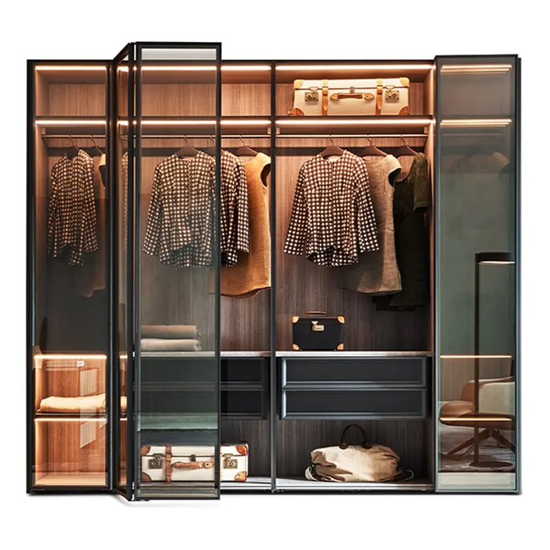 Transparent Design Aluminium Glass Wardrobe Modern Bedroom New Bedroom Furniture Modern Style Bedroom Walk in Closet Cloakroom