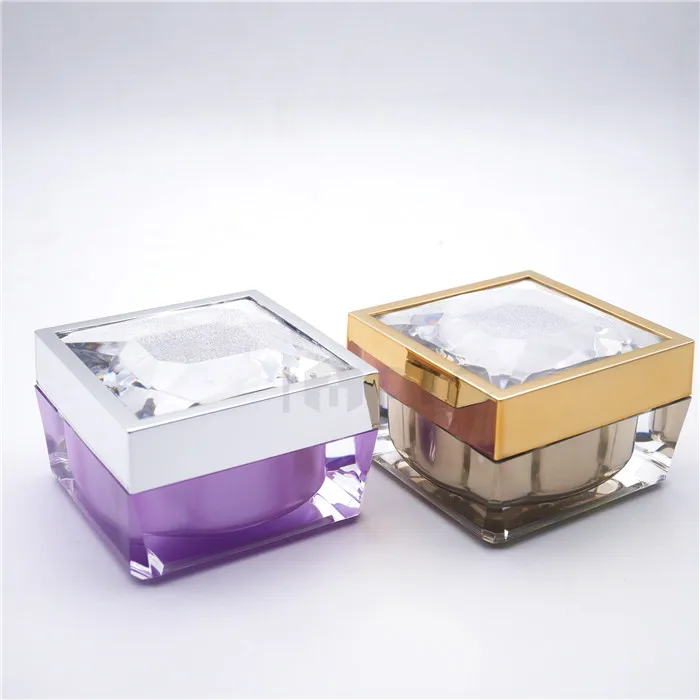 luxury cosmetic cream square purple gold acrylic double wall jar 15ml