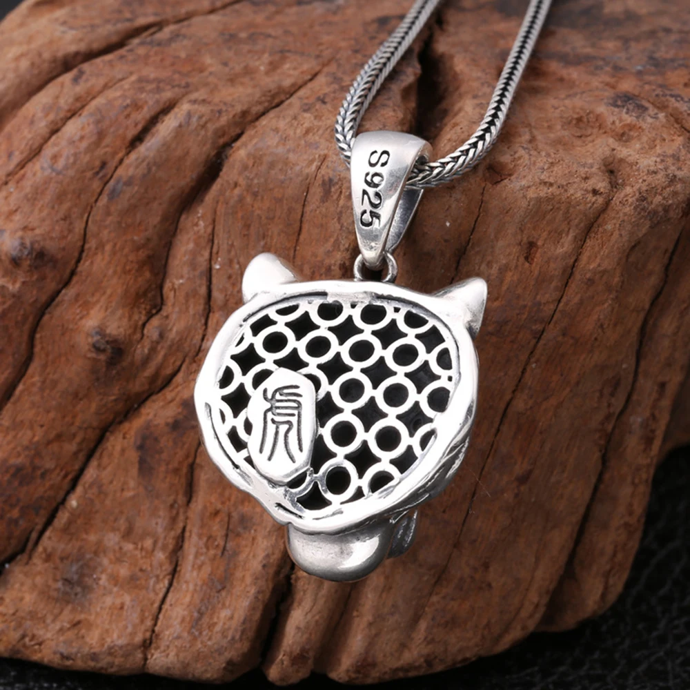 Real Pure Sterling Silver 925 Tiger Pendant For Men Cool Punk Rock Pendants Personalized Viking Jewelry