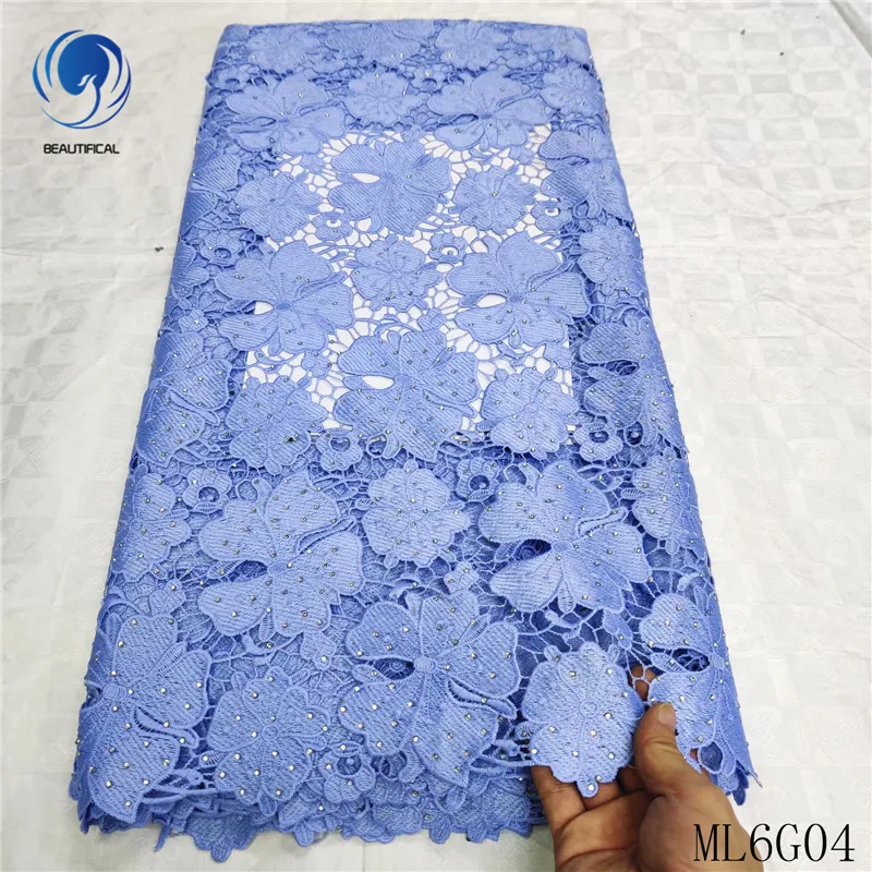 Beautifical african cord lace guipure green cord lace fabric with stones guipure lace embroidery ML6G04