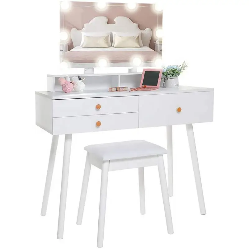  Fast Delivery From Stock White Big Mirror And Three Drawers With & Stool Dressing Table