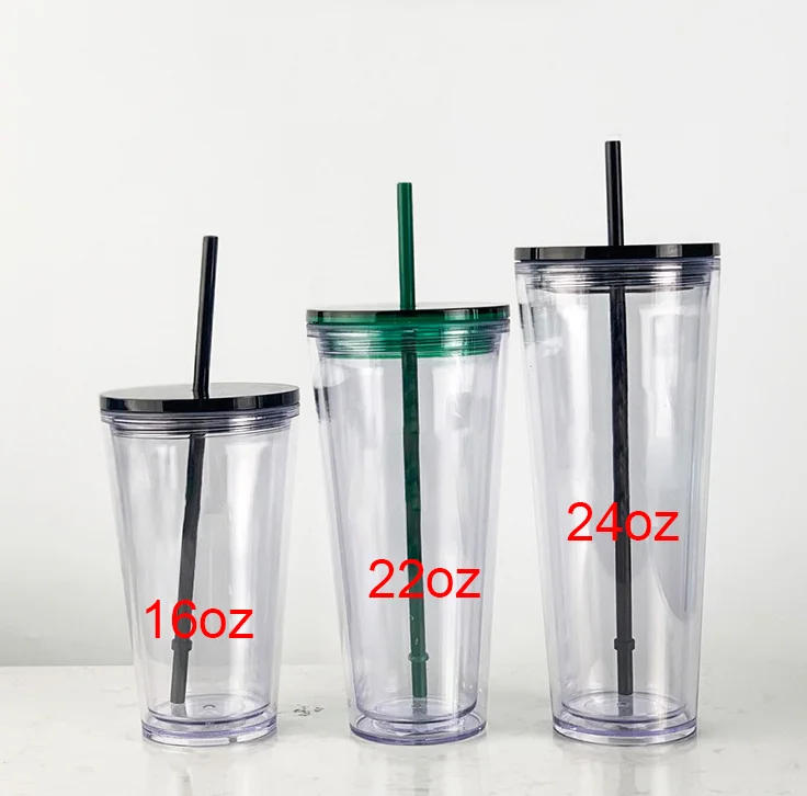 Double Wall Custom Acrylic Reusable Plastic Tumbler Cups In Bulk Boba Ice Coffee Slushy Cup Wholesale with Lids and Straws