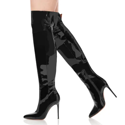 Plus size pink black winter boots pointy spike high heels sexy knee high boots heels