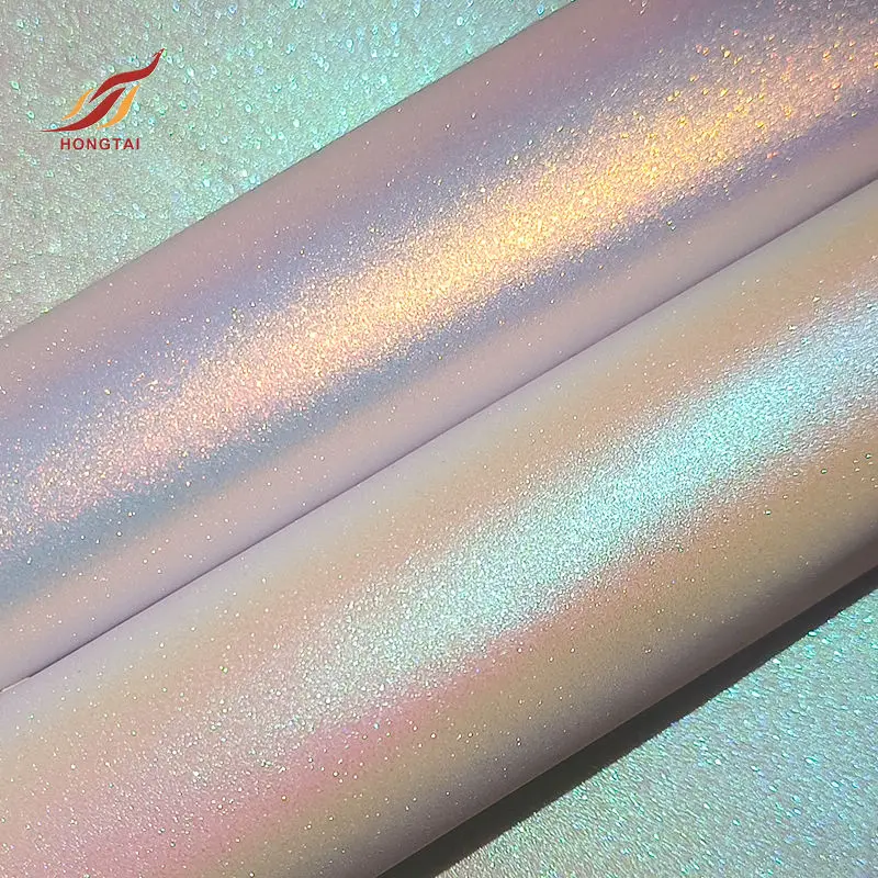 KH9117 Caviosen matte glitter sticker permanent pvc fabric rainbow film iridescent holographic vinyl