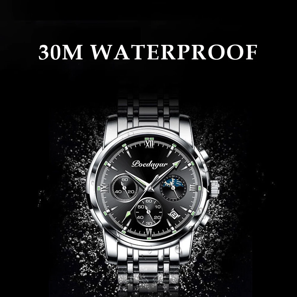 POEDAGAR 8058 Popular Leather Quartz Wrist Watch For Men Top Brand Shock Sport   Luxury Luminous  Waterproof Male