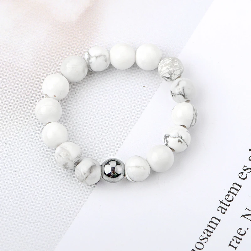 Natural Amethyst Black Onyx  Adjustable Minimalist Rings handmade creative 4mm crystal bead elastic ring