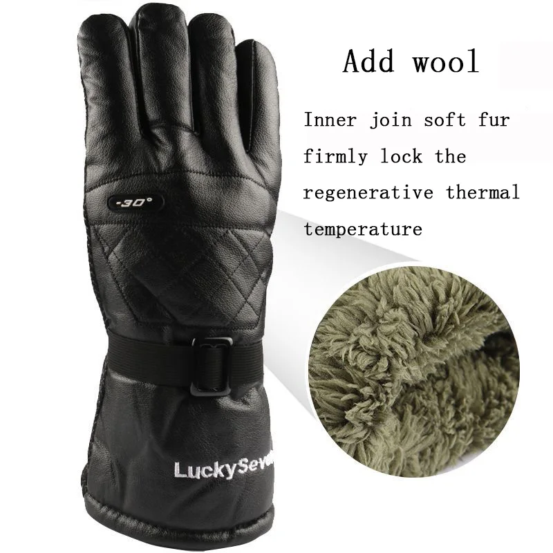 Winter winter anti-slip padded black leather leather warm leather gloves for men and women for motorcycle riding