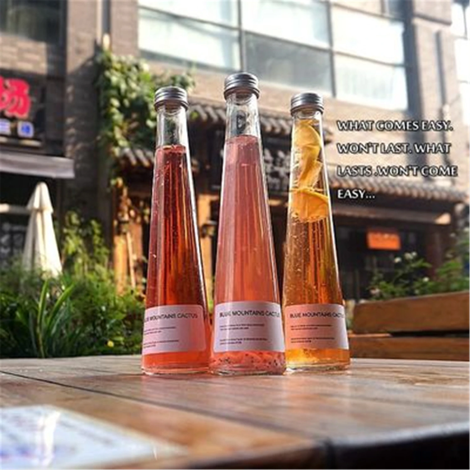 Unique Personalized 200ml circular cone shaped wholesale glass juice bottles