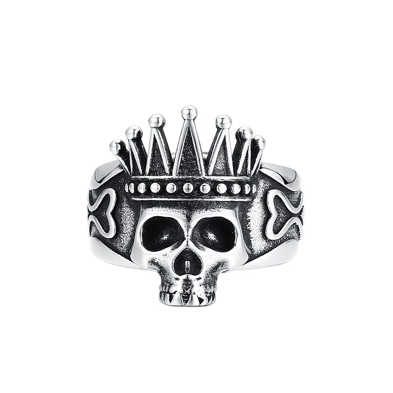 925 Sterling Silver Skull Crown Ring Men and Women Opening Adjustable Retro Punk Hip-hop Rock Goth Ring Jewelry