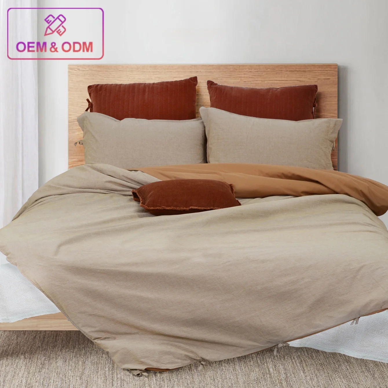 Oem 4Pc Embroidery Hotel 100% Cotton Luxury Bedding Duvet Cover Bedspread Sheet Set