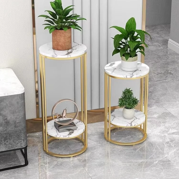 Simple Modern Home 2-Tier Storage Gold Ellipse Entryway Plant Stands Metal Side Tables