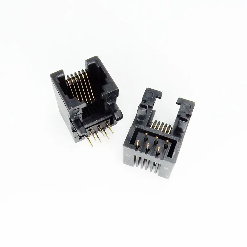 RJ11 разъем Черный 6P6C-95001 RJ12 телефонная розетка изогнутая вставка 90 градусов кристалл голова Женский RJ10 черный пластик