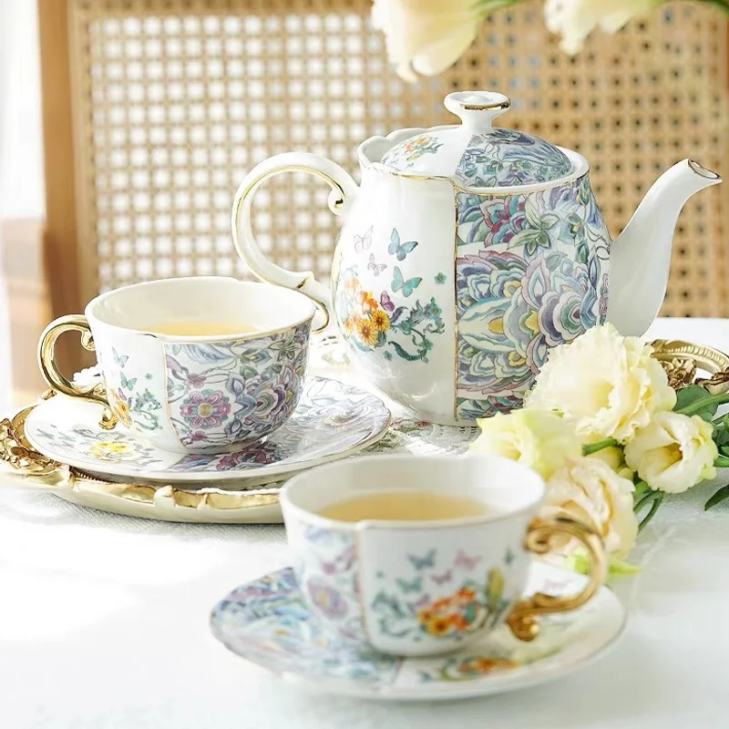 Unique Irregular Coffee & Tea Sets Ceramic Kettle Afternoon Tea Cup Gift Box Set of 2 Cups and Saucer With Teapot