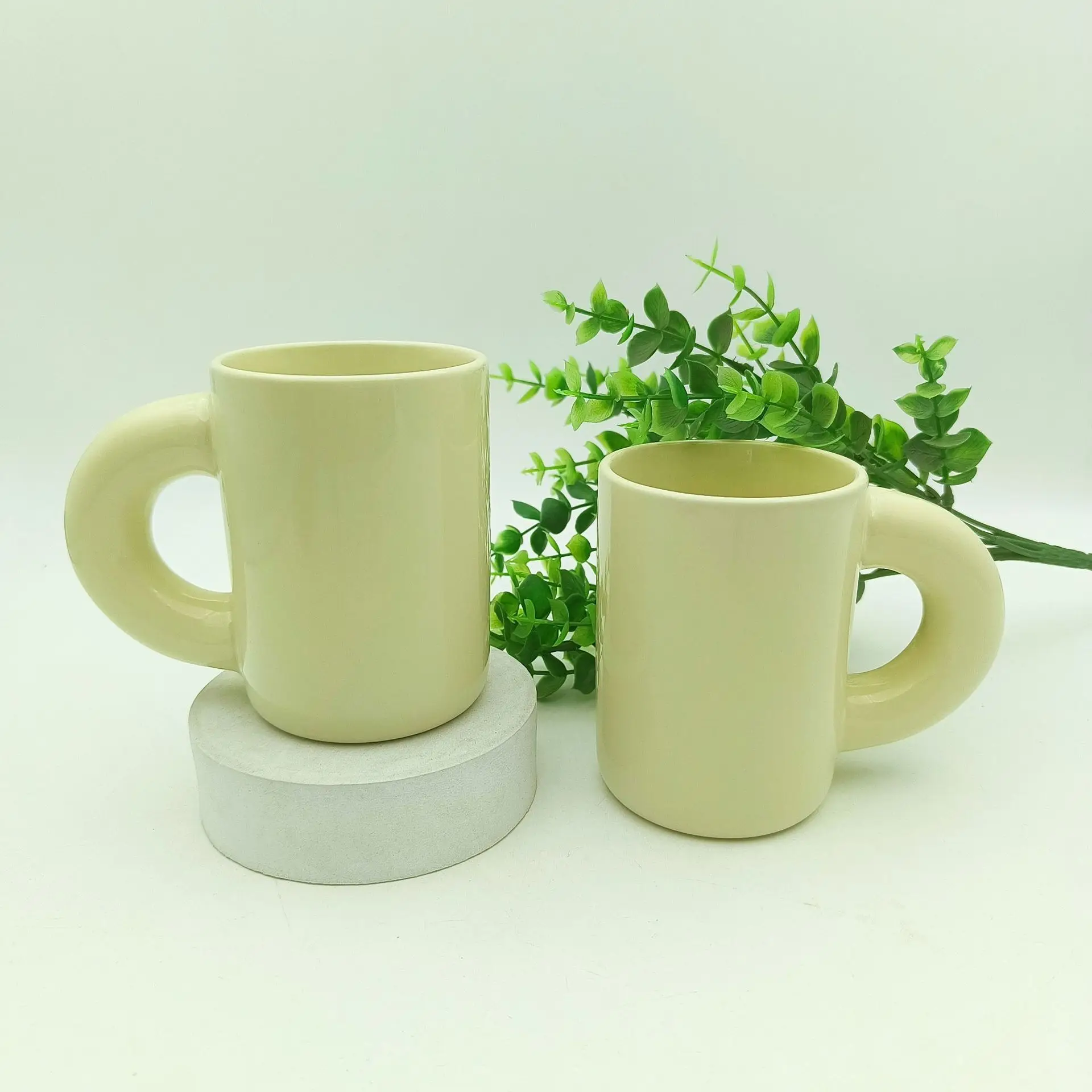 Big Ears Ceramic Mug Ins Style Household Cream Color Mug Printed Logo Export Quality Thick Handle Mugs