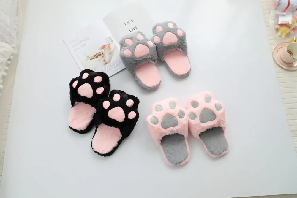 Popular Trends Girls Cute Panda Paw Shape Warm Plush Fashion Cat Slippers