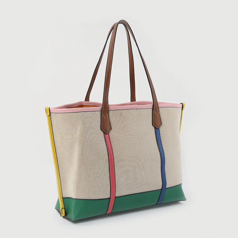 2022 New Fashion Contrasting Color Ladies Canvas Leather  Italian Handbag Tote Handbags for Women