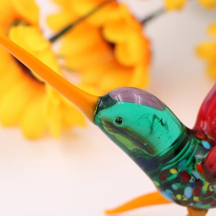 Wholesale green glass hummingbird figurines for home decoration