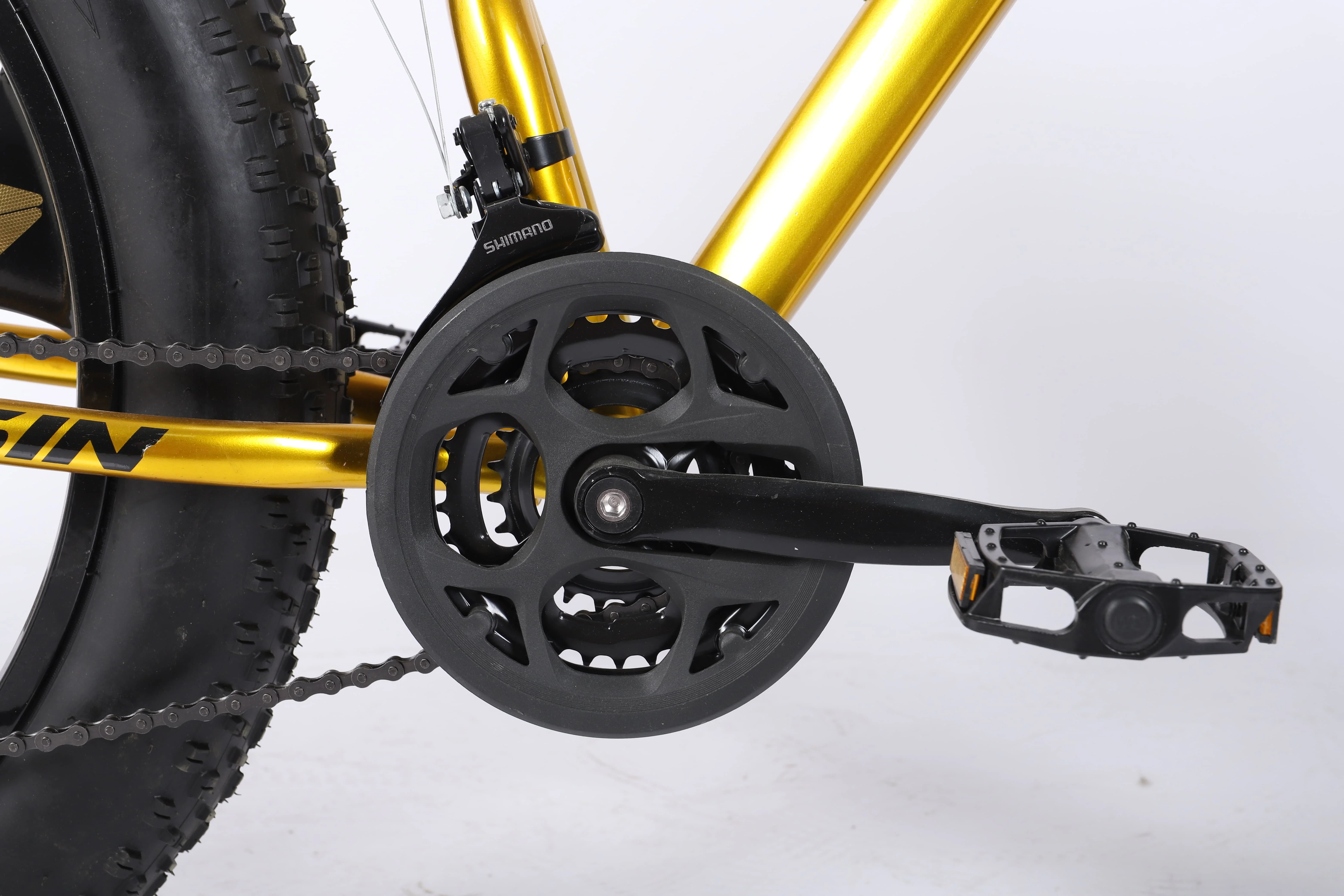 Fashion trend thickened fat tires 26-inch 21-speed iron frame snow mountain bike gold standard integrated wheel