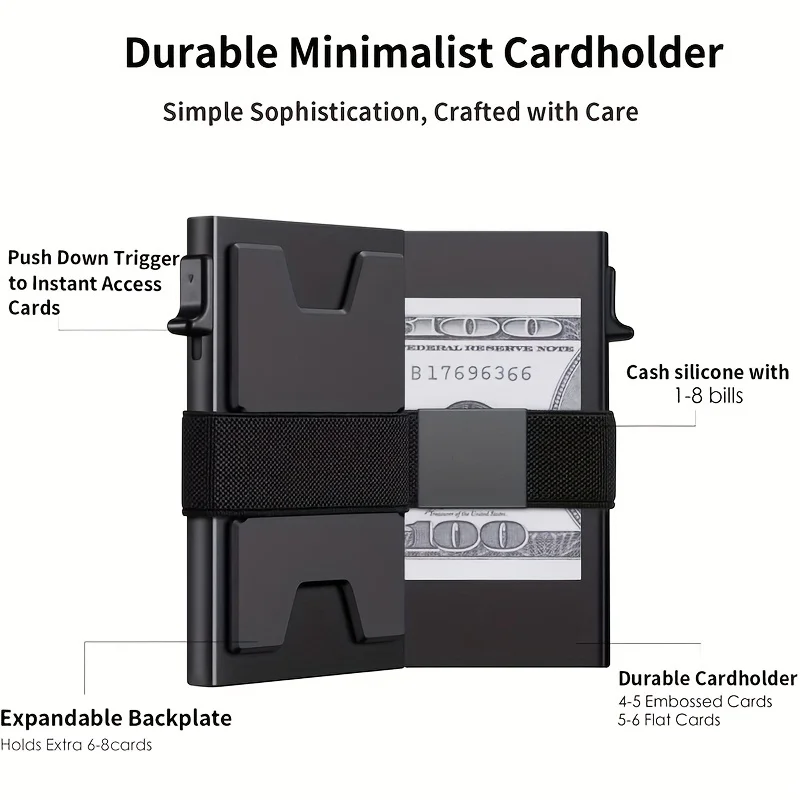 Slim Aluminum Card Holder Wallet for Men Durable Expandable Backplate RFID Blocking Minimalist Metal Pop Up Card Holder Wallet
