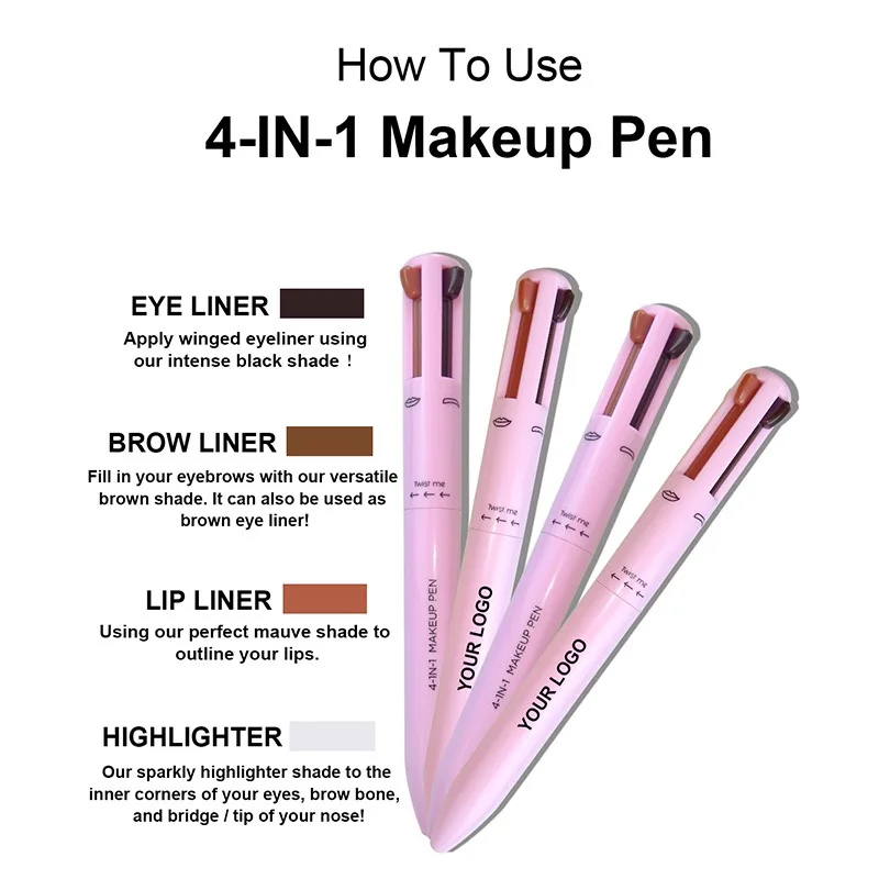 Private Label Multifunctional 4-in-1 Vegan Blush Eyebrow Pencil Eyeliner Lip liner highlighter 4 In One Makeup Beauty Pen